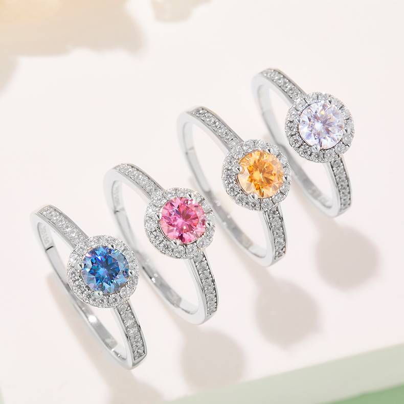 Deluxe round set S925 silver plated platinum Moissanite women's ring 50 points D-grade